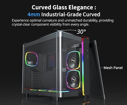 MONTECH King 95 PRO Dual-Chamber ATX Mid-Tower PC Gaming Case, High-Airflow, Toolless Panels, Sturdy Curved Tempered Glass Front, Six ARGB PWM Fan Pre-Installed with Fan Hub, King 95 PRO Black US