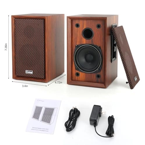 40W Computer Speakers,2.0 AC Powered Wooden PC Speakers with Strong Bass,7.28" X 2 AC Powered USB/Bluetooth Bookshelf Speakers with USB Input for DSP PC Speaker, Wooden Speaker for Laptop (C5201-US)