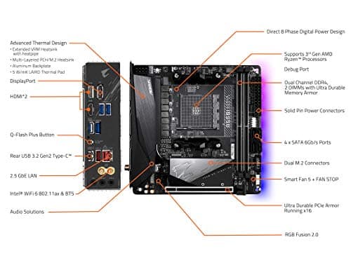 GIGABYTE B550I AORUS PRO AX (AM4 AMD/B550/Mini-Itx/Dual M.2/SATA 6Gb/s/USB 3.2 Gen 1/WiFi 6/2.5 GbE LAN/PCIe4.0/Realtek ALC1220-Vb/DisplayPort 1.4/2xHDMI 2.0B/RGB Fusion 2.0/DDR4/Gaming Motherboard)