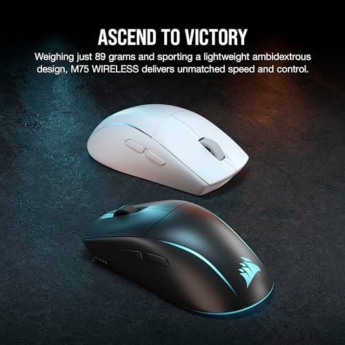 Corsair M75 Wireless RGB Lightweight FPS Gaming Mouse – 26,000 DPI – Swappable Side Buttons – iCUE Compatible – PC – Black