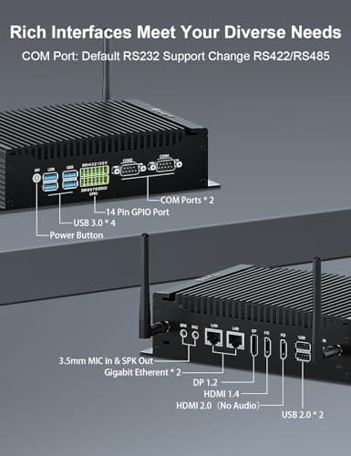 Baieyu Industrial PC with Core i3-10110U (Up to 4.10GHz), 8GB DDR4 RAM 256GB M.2 SSD, Fanless Industrial PC, 2×RS232 COM, Support RS422/RS485, 1×GPIO, 2×HD, 1×DP, 2×RJ45 LAN, 6×USB Port, Win 11 Pro