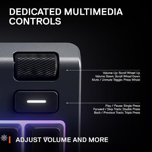 SteelSeries Apex 3 RGB Gaming Keyboard – 10-Zone RGB Illumination – IP32 Water Resistant – Premium Magnetic Wrist Rest (Whisper Quiet Gaming Switch)