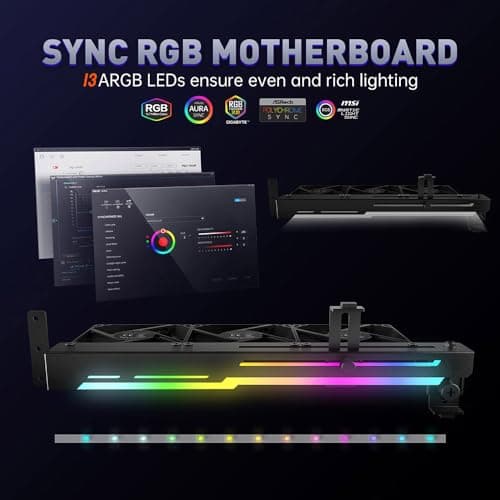 AsiaHorse Graphics Card Cooler with ARGB 5V 3Pin LED and Three 80mm Fans, RGB LED Graphics Card Holder, GPU Cooler Easy Installation-Black
