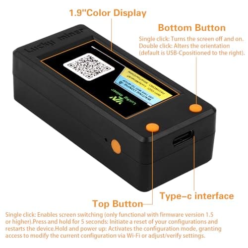 Bitcoins Miner Lotto Mining Device 78K/S 2.4G WiFi/Hotspot SHA-256 Asic Chip BM1366 Portable LV02 Micro Silent Cryptocurrency Home Use BTC Miner Machine Solo Miner