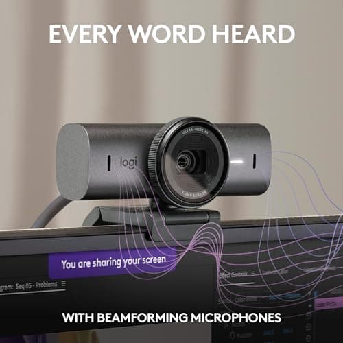 Logitech MX Brio Ultra HD 4K Collaboration and Streaming Webcam, 1080p at 60 FPS, Dual Noise Reducing Mics, Show Mode, USB-C, Webcam Cover, Works with Microsoft Teams, Zoom, Google Meet - Graphite