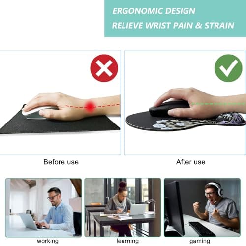Mouse Pad with Wrist Support, Ergonomic Mouse Pads with Memory Foam Wrist Rest, Easy Typing Pain Relief, Comfortable Home Office Computer Wrist Support Pads for Working Studying Gaming, Flowers-01