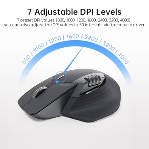 Rapoo MT760 Multi-Device Wireless Mouse, Bluetooth 5.0 and 2.4G Multi-Mode Connection, Up to 4 Devices, 11 Programmable Buttons, 4K DPI, 90 Days Battery Life, PC, Matte Black