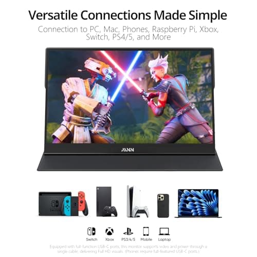 MNN Portable Monitor 15.6inch FHD 1080P USB C HDMI Gaming Ultra-Slim IPS Display w/Smart Cover & Speakers,HDR Plug&Play, External Monitor for Laptop PC Phone Mac (15.6'' 1080P)