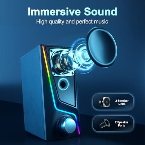 Nylavee Computer Speakers with Subwoofer, 2.1 Hi-Fi PC Speakers System with 6 Lighting Modes, Enhanced Bass, Plug and Play, USB/USB-C Powered and 3.5mm Aux in for Desktop, Monitor, Laptop, Tablet
