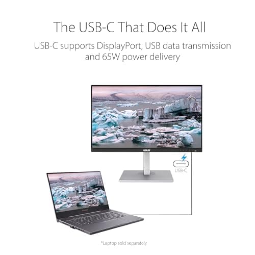 ASUS ProArt Display 27" Monitor PA278CV - WQHD (2560 x 1440), IPS, 100% sRGB, 100% Rec. 709, ΔE < 2, Calman Verified, USB Hub, USB-C, DisplayPort Daisy-chaining, HDMI, Eye Care, Height Adjustable