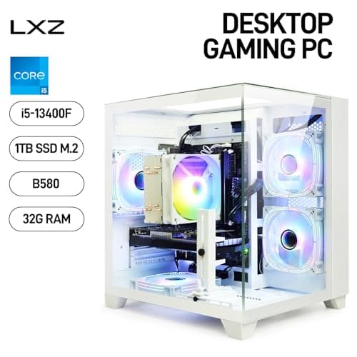 LXZ Gaming Desktop PC Core i5-13400F & Arc B580 12GB GPU, 32GB RAM, 1TB SSD - High Performance Desktop Computer for Gaming/Design (White)