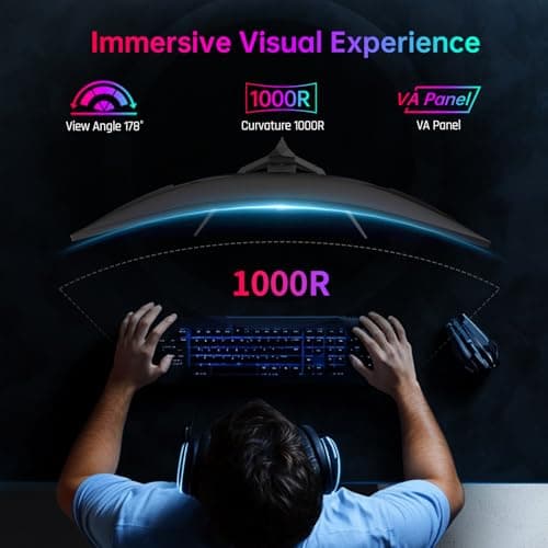 32 Inch 240Hz Curved Gaming Monitor, 2K 1440P Computer PC Monitor with 1000R 1ms Frameless, Adaptive Sync,122% sRGB, HDMI, DisplayPort, Tilt Adjustable, H32S25E