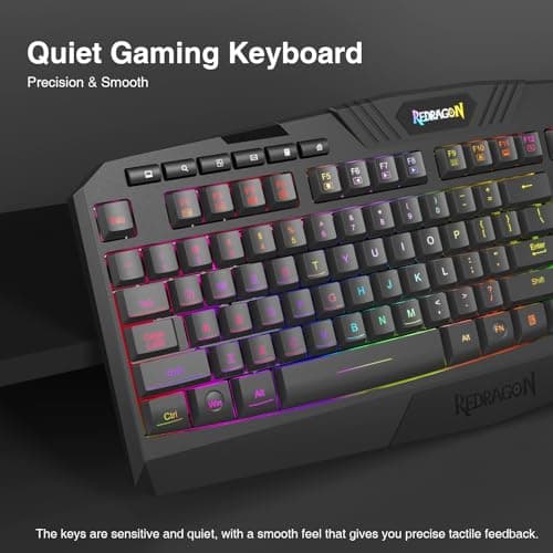 Redragon K503 Wireless Gaming Keyboard, RGB LED Backlit, Multimedia Keys, Silent Membrane Keyboard with Wrist Rest for Windows PC Games (Black)