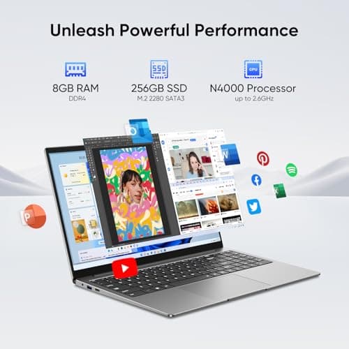EYY 15.6" Laptop Computer, Laptops with 8GB RAM 256GB SSD, 100% sRGB Screen, Celeron N4000 Processor(up to 2.6GHz) Notebook, Ms Office 2024丨Dual Band WiFi丨BT 4.2丨HDMI丨Windows 11 Pro丨Long Battery Life