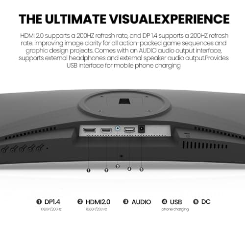 CRUA 24 Inch 200hz/180hz Curved Gaming Monitor, FHD 1080P Frameless Computer Monitors, Support AMD freesync Low Motion Blur, Eye Care, DisplayPort, HDMI, Compatible Wall Mountable Installs-Black