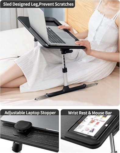 SAIJI Height & Angle Adjustable Laptop Stand for Bed, Lap Desk Bed Tray Table, Light Weight Foldable Portable Laptop Table for Couch Sofa Chair Floor Desk for Adults, Kids (Black)