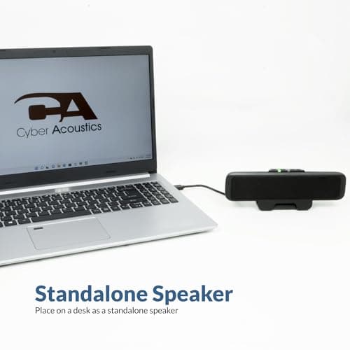 Cyber Acoustics USB Speaker Bar (CA-2890) – Stereo USB Powered Speaker, Easily Clamps to Monitor, Convenient Controls