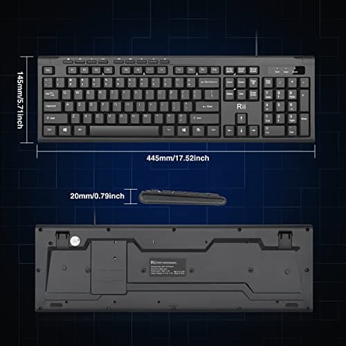 Rii RK907 Ultra-Slim Compact USB Wired Keyboard for Mac and PC,Windows 10/8 / 7 / Vista/XP (Black) (1PCS)