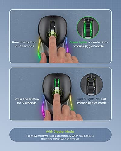 PEIOUS Wireless Mouse, Jiggler Mouse for Laptop - LED Mouse Rechargeable Computer Mice Mouse Mover Undetectable Random Movement with On/Off Button Keeps Computer Awake - Black&Grey