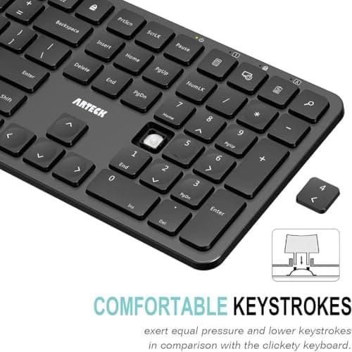 Arteck 2.4G USB Wireless Keyboard Ultra Slim Full Size Keyboard with Numeric Keypad and Media Hotkey for Computer/Desktop/PC/Laptop/Surface/Smart TV and Windows 11/10