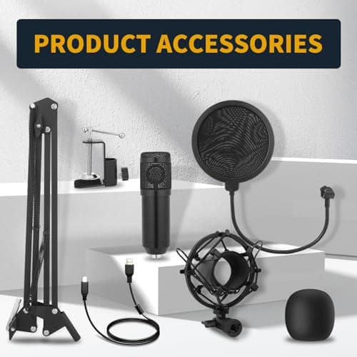 AMOOX Condenser Microphone,Professional USB Microphone Plug & Play PC Computer Microphone Condenser Cardioid Mic Kit with Adjustable Boom Arm Stand Shock Mount,for Podcast,Streaming,YouTube，Tiktok