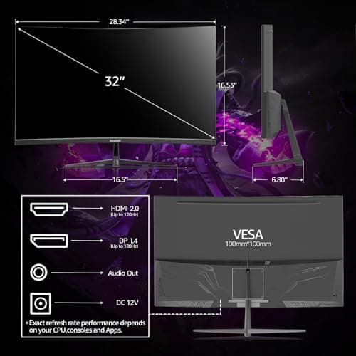 32 inch Gaming Monitor 1800R Curved Computer Monitors 165HZ / 180HZ PC Monitors VA Screen for Home, Office and Dormitory, QHD 1440P Computer Monitor Support HDMI & DP