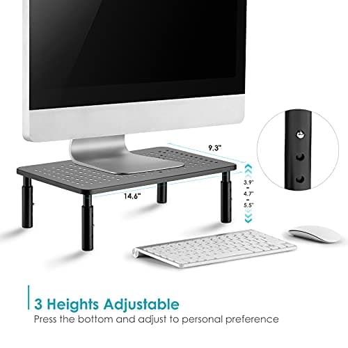 TV/Monitor Riser Desktop Stand, Flat Screen, Sturdy Metal Laptop Computer Shelf for Printer, iMac, 3 Height Adjustable PC with Mesh Platform , 2 Pack