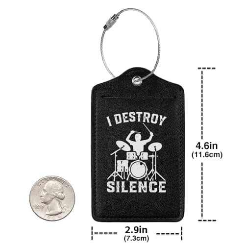 I Destroy Silence Drums Suitcase Tags with Name Id Labels Stainless Steel Loop Luggage Tag, for Suitcase Travel Bag 4 PCS