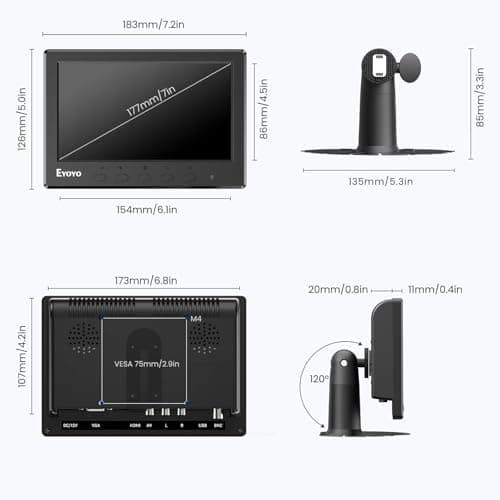 Eyoyo Mini Monitor 7 Inch Small HDMI Monitor 1024x600 LCD Screen Display HMDI AV VGA BNC USB Input for PC CCTV Security Camera Computer Laptop RasPi