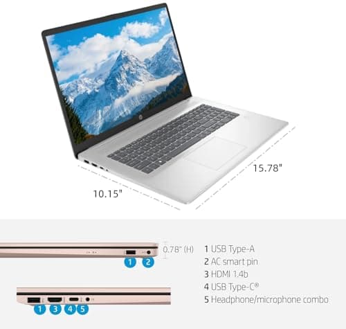 HP 17" Touchscreen Business Laptop, Intel 10-Core i7-1355U(Up to 5 GHz), Microsoft Office Pro Lifetime, 32 GB RAM, 1 TB SSD, HD Audio, 720P Webcam, WiFi 6, Bluetooth 5.3, Windows 11 Pro, Silver