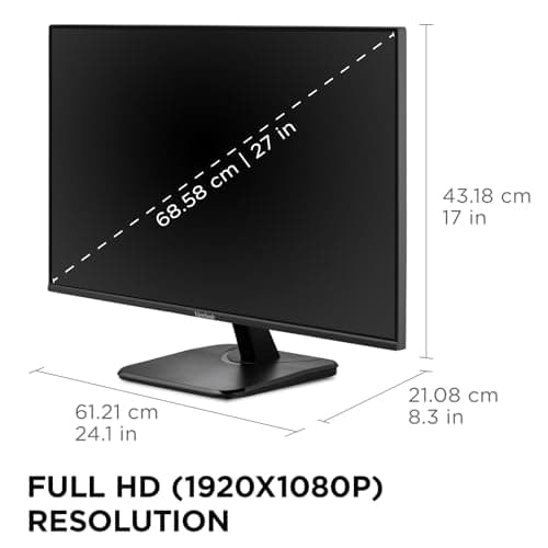 ViewSonic VA2756A-MHD 27 Inch IPS 1080p Monitor with 120Hz, Eye Care, HDMI, DisplayPort, and VGA Inputs for Home and Office