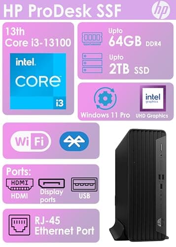 HP ProDesk G9 SFF Desktop Computer| 13th Core i3 CPU| Dual 4K Display Support| 32GB RAM, 1TB SSD| WiFi| Bluetooth| HDMI, USB, RJ-45| Windows 11 Pro| Wired Keyboard & Mouse| Business & Personal Use