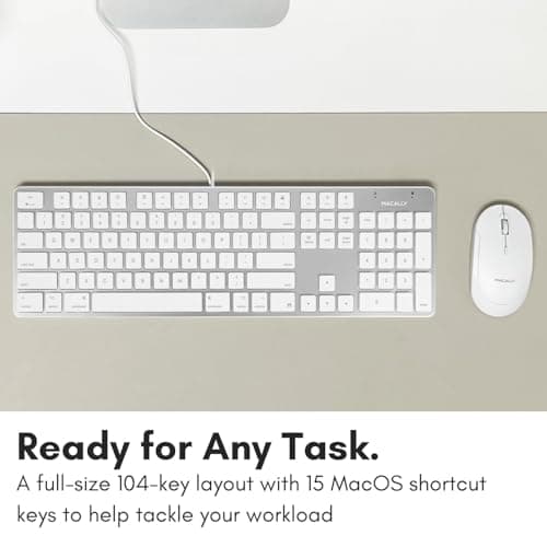 Macally Ultra-Slim USB Wired Keyboard with Number Keypad for Apple Mac Pro, MacBook Pro/Air, iMac, Mac Mini, Laptop Computers, Windows Desktop PC Laptops, Silver (SLIMKEYPROA)
