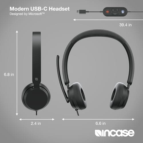 Incase Modern USB-C Headset - Designed by Microsoft - Wired USB-C Connection, On-Ear Stereo Headphones, Noise Cancelling Mic & Volume Controls, Teams Certified, Optimized Mic & Speakers - Mac/Windows