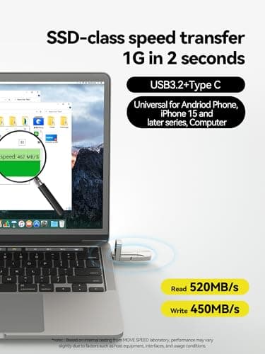 MOVE SPEED 1TB Solid State Flash Drive 570MB/s High Speed Type C + USB 3.2 Drive Dual Port, Thumb Drive Compatible with iPhone 15, 16 Series/Android Phone/MacBook/Audio/Smart TV
