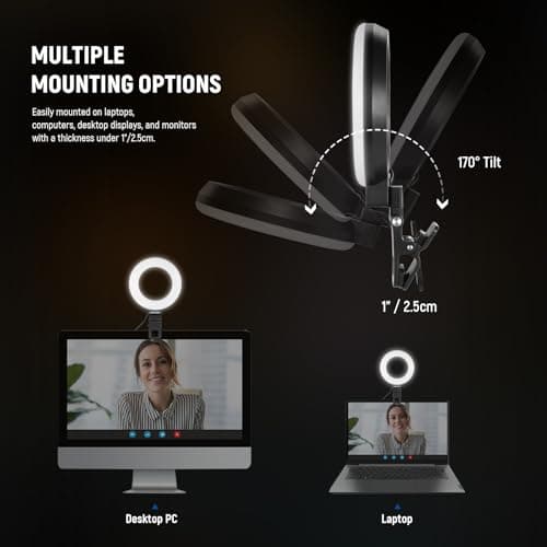 NEEWER Basic 5" Ring Light for Video Conference Lighting, Clip on Light Kit with Desk Tripod Stand for Monitor Laptop Computer Zoom Call Live Streaming Remote Working Learning Video Recording, BR60