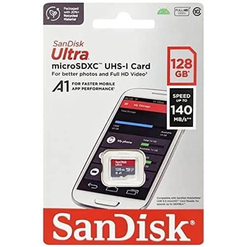 SanDisk 128GB Ultra microSDXC UHS-I Memory Card - Up to 140 MB/s, C10, U1, Full HD, A1, Micro SD Card - SDSQUAB-128G-GN6MN