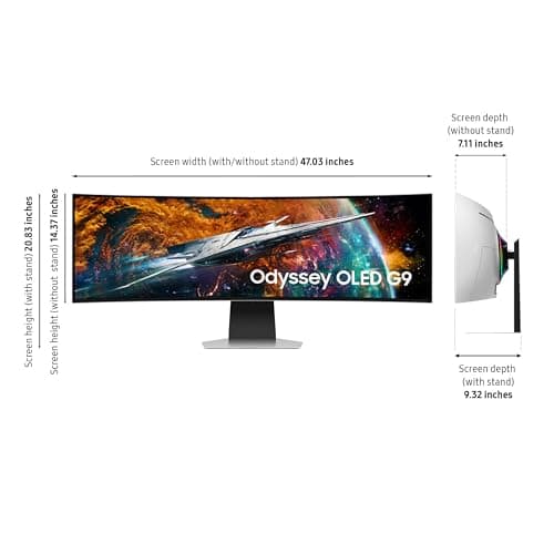 Samsung 49" Odyssey OLED G9 (G95SC) Series Curved Smart Gaming Monitor w QD-OLED, 240Hz, 0.03ms, AMD Freestyle Premium Pro, G-Sync Compatible, Dual QHD, Neo Quantum Processor Pro, LS49CG954SNXZA