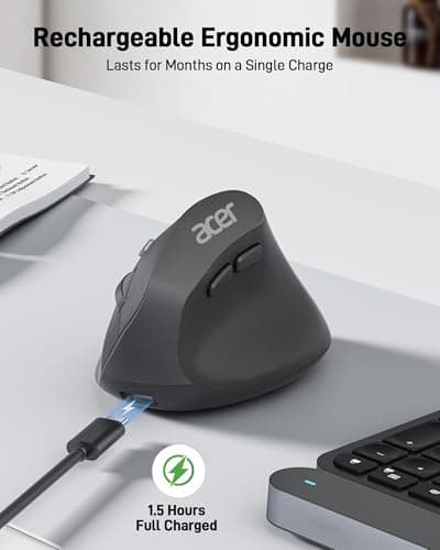 acer Ergonomic Mouse Wireless, 1000/1200/1600 Adjustable DPI Vertical Mouse with 6 Buttons, Rechargeable Ergo Mice with 2.4GHz USB Receiver for Computer, Laptop, PC, iMac and Desktop