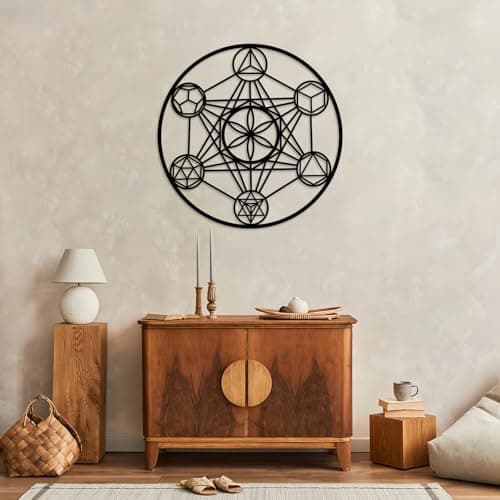 YDONVTI Metatron Cube Large Metal Wall Decor, Metal Sacred Geometry Wall Art, Spiritual Wall Decor, Meditation Decoration,Wall Hanging for Living Room Yoga Room (White, 19"x19"|47x47 cm)