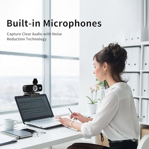 Webcam for PC, 2K Webcam with Noise-Canceling Mic, Tripod, Privacy Cover, 120°FOV, Auto Focus/Light Correction/Selfie Beauty, USB Web Camera for Streaming/Meeting/Video/Zoom/Broadcast/YouTube