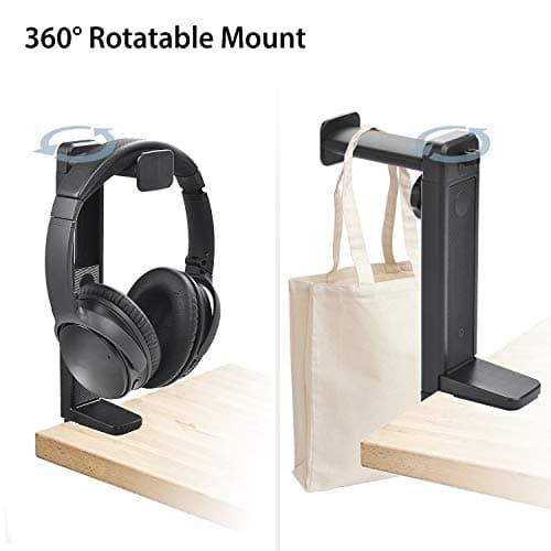 NEETTO HS906 Headphone Stand & Hanger 2 in 1, Above & Under Desk Gaming Headset Holder Mount Hook with Height Adjustable & Rotating Clamp, Earphone Rack with Cable Clip