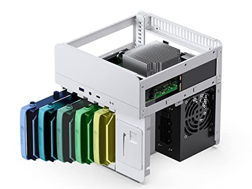 JONSBO N2 White NAS ITX Case 5+1 Disk Bays Mini Aluminum Case, Built-in 12cm Fan, SFX Power Bite (L150mm Max.), Support 65mm CPU Cooler, Integrated Upper Cover Removable，White