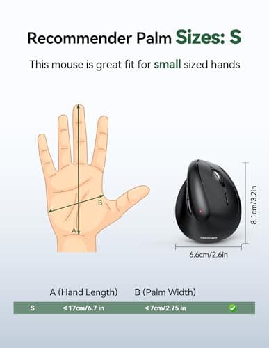 TECKNET Mini Vertical Wireless Mouse, Ergonomic Mouse for Small Hands, 4800DPI, 5 Adjustable DPI Levels, 6 Buttons, 2.4GHz Silent Optical Wireless Mouse for Laptop, Computers, PCs, Macs
