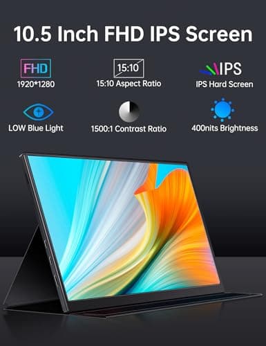Small Portable Monitor 10.5" 400 Nits 15:10 FHD 1280P IPS Screen, Ultra-Slim Mini Monitor w/Smart Cover & Speaker, USB C HDMI HDR Portable Gaming Monitor, Travel Monitor for Laptop Xbox Switch