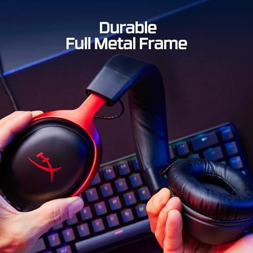 HyperX Cloud III – Wired Gaming Headset, PC, PS5, Xbox Series X|S, Angled 53mm Drivers, DTS Spatial Audio, Memory Foam, Durable Frame, Ultra-Clear 10mm Mic, USB-C, USB-A, 3.5mm – Black/Red