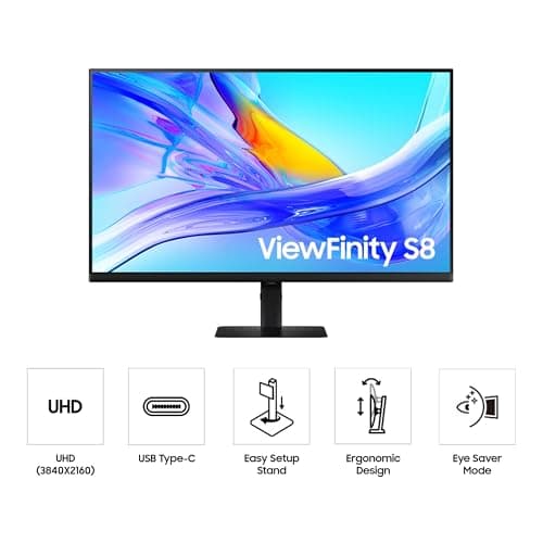 Samsung 32” ViewFinity S8 (S80UD) 4K UHD IPS HDR10 High Resolution Monitor, USB-C, Built-in Speakers, Ergonomic Stand, Built-in KVM Switch, Intelligent Eye Care, LS32D808UBNXGO, 2025
