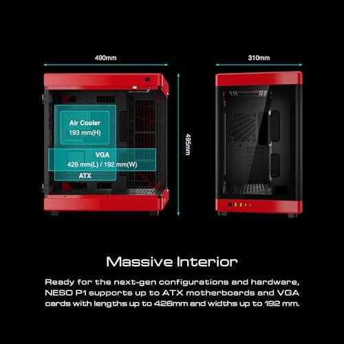 GAMDIAS RGB Tempered Glass Gaming Computer PC Case, 2-Way Standing w/Vertical & Horizontal Orientaton & One-Touch Open, Support up to 420mm AIO, Huge Cable Management & Excellent Airflow NESO P1 BR