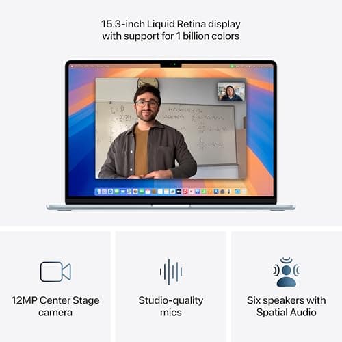 Apple 2025 MacBook Air 15-inch Laptop with M4 chip: Built for Apple Intelligence, 15.3-inch Liquid Retina Display, 16GB Unified Memory, 256GB SSD Storage, 12MP Center Stage Camera, Touch ID; Sky Blue