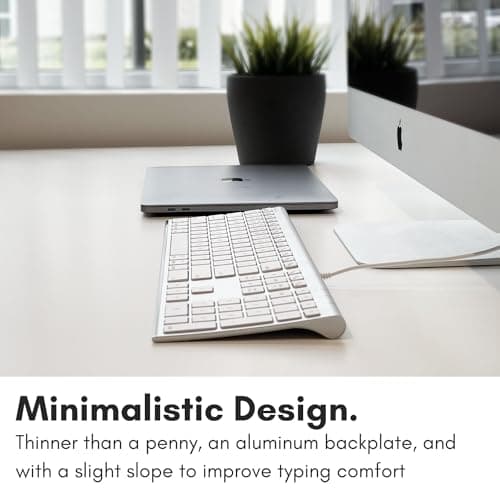 Macally Ultra Slim USB Wired Computer Keyboard - Compatible Apple Keyboard or Windows - Full Size with 20 Mac Keyboard Keys -with Numeric Keypad - Silver Aluminum Finish
